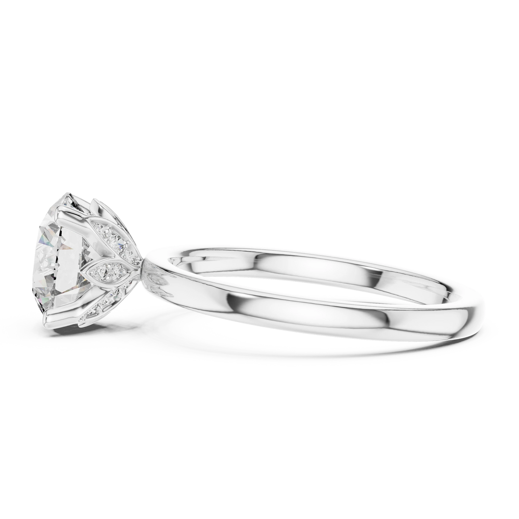 Round Lotus Basket Moissanite Solitaire Engagement Ring in white 925 sterling silver, view 3