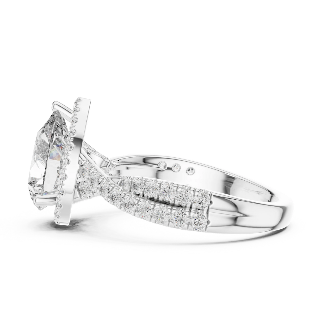Pear Halo Crossover Pavé Moissanite Engagement Ring in white 925 sterling silver, view 3