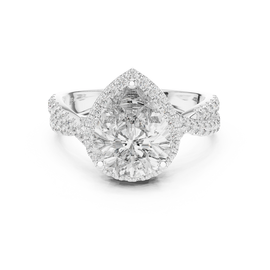 Pear Halo Crossover Pavé Moissanite Engagement Ring in white 925 sterling silver, view 4