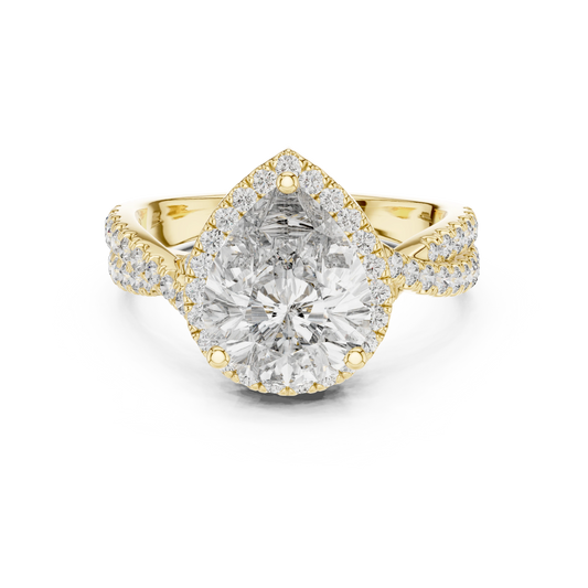 Pear Halo Crossover Pavé Moissanite Engagement Ring in yellow 925 sterling silver, view 4