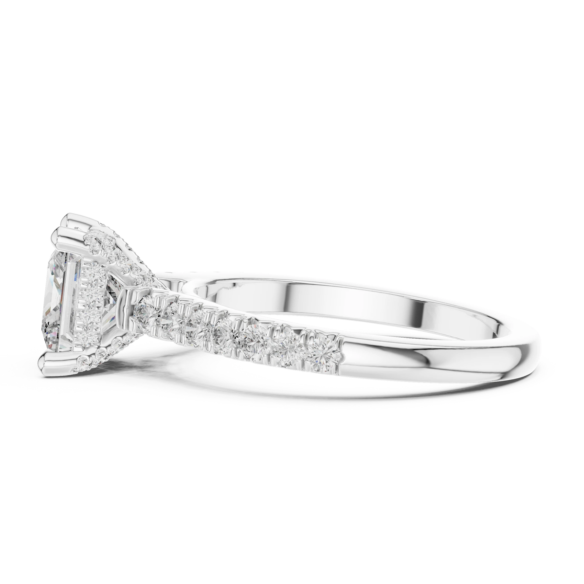 Princess Cut Hidden Halo Pavé Moissanite Engagement Ring in white 925 sterling silver, view 3