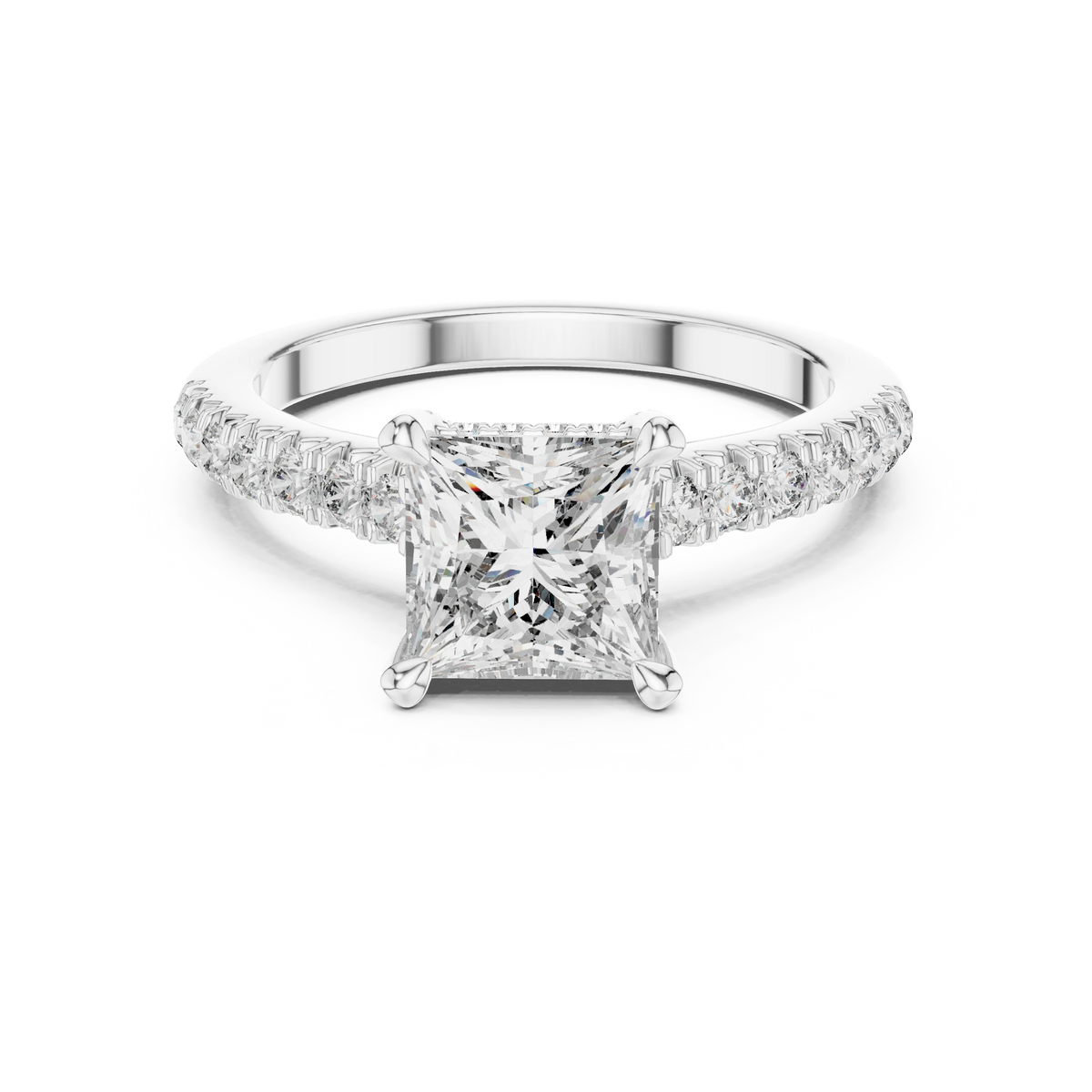 Princess Cut Hidden Halo Pavé Moissanite Engagement Ring in white 925 sterling silver, view 4