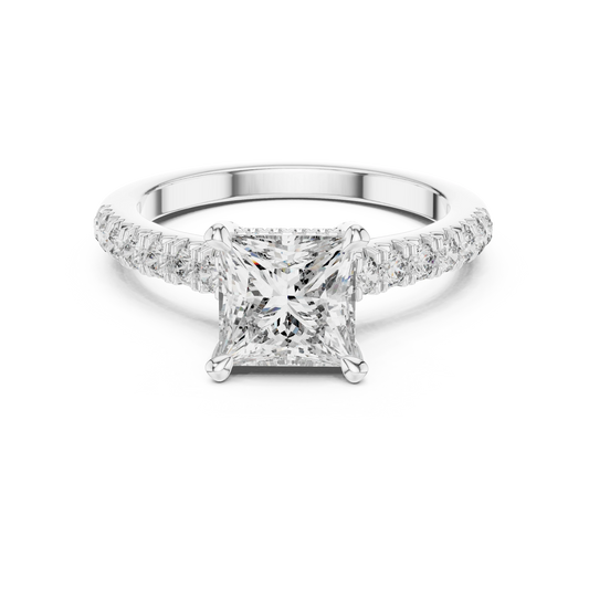 Princess Cut Hidden Halo Pavé Moissanite Engagement Ring in white 925 sterling silver, view 4