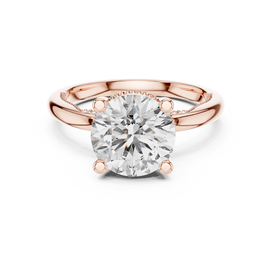 Round Vintage Milgrain Moissanite Solitaire Engagement Ring in rose 925 sterling silver, view 4
