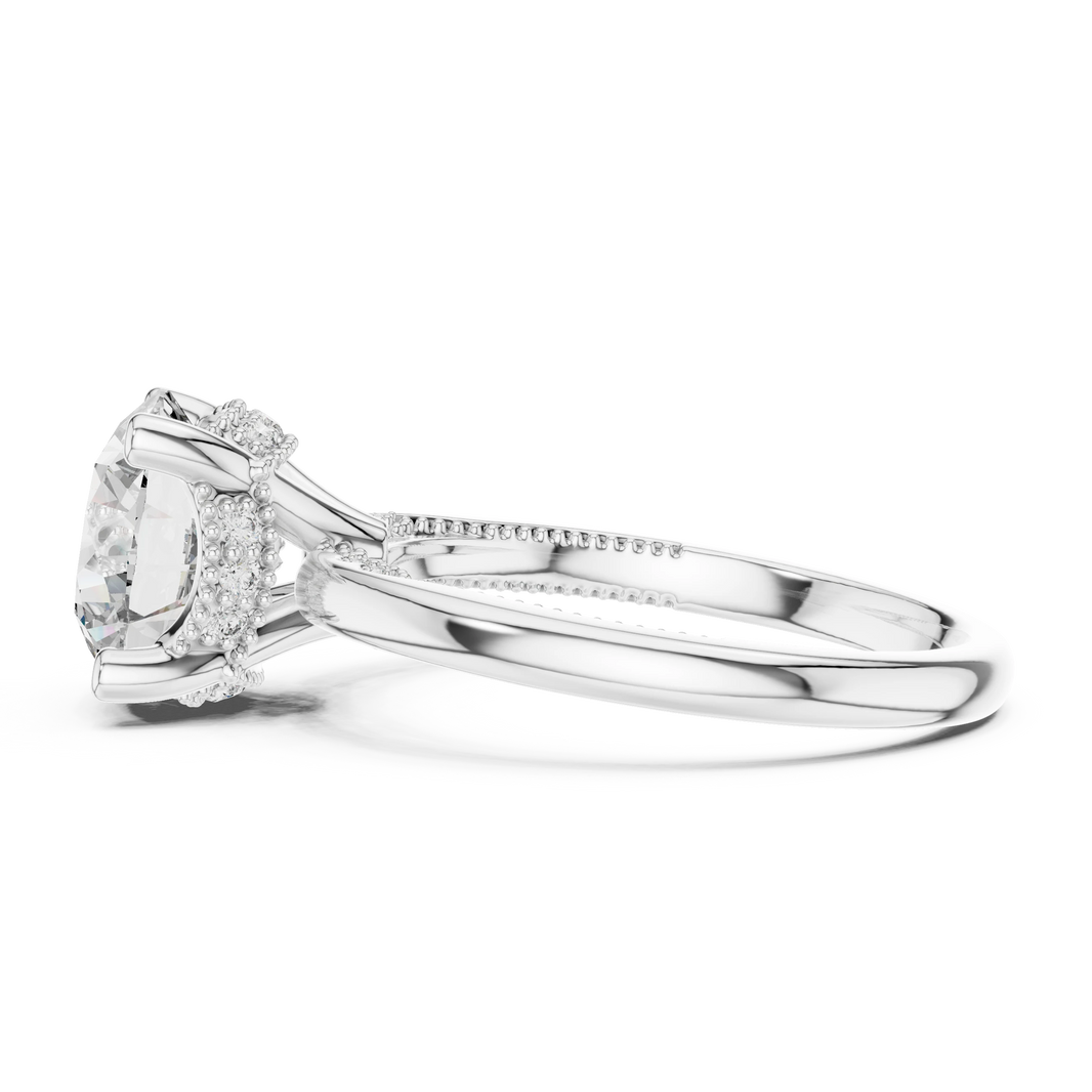 Round Vintage Milgrain Moissanite Solitaire Engagement Ring in white 925 sterling silver, view 3