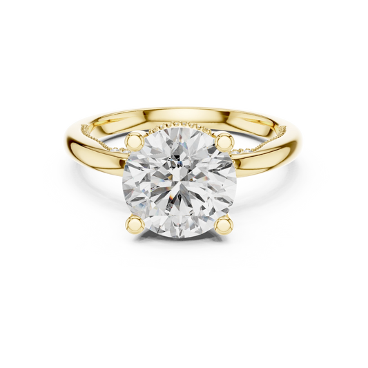 Round Vintage Milgrain Moissanite Solitaire Engagement Ring in yellow 925 sterling silver, view 4