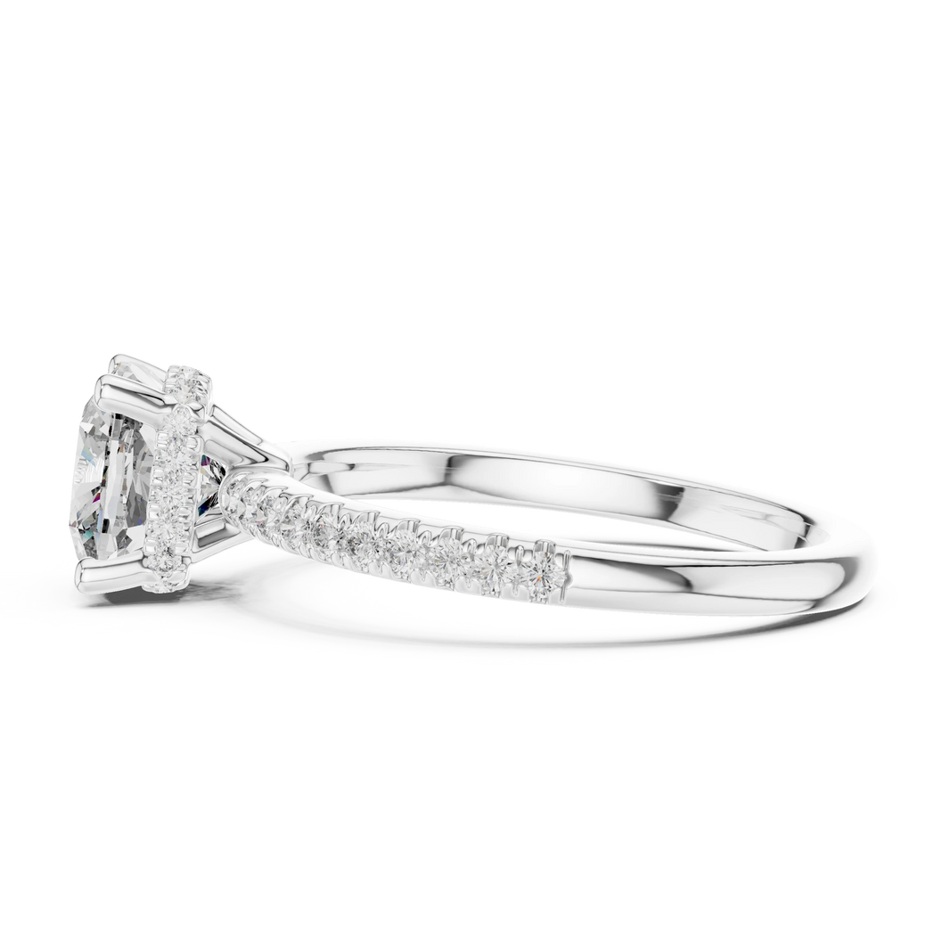 Cushion Hidden Halo Pavé Band Moissanite Engagement Ring in white 925 sterling silver, view 3