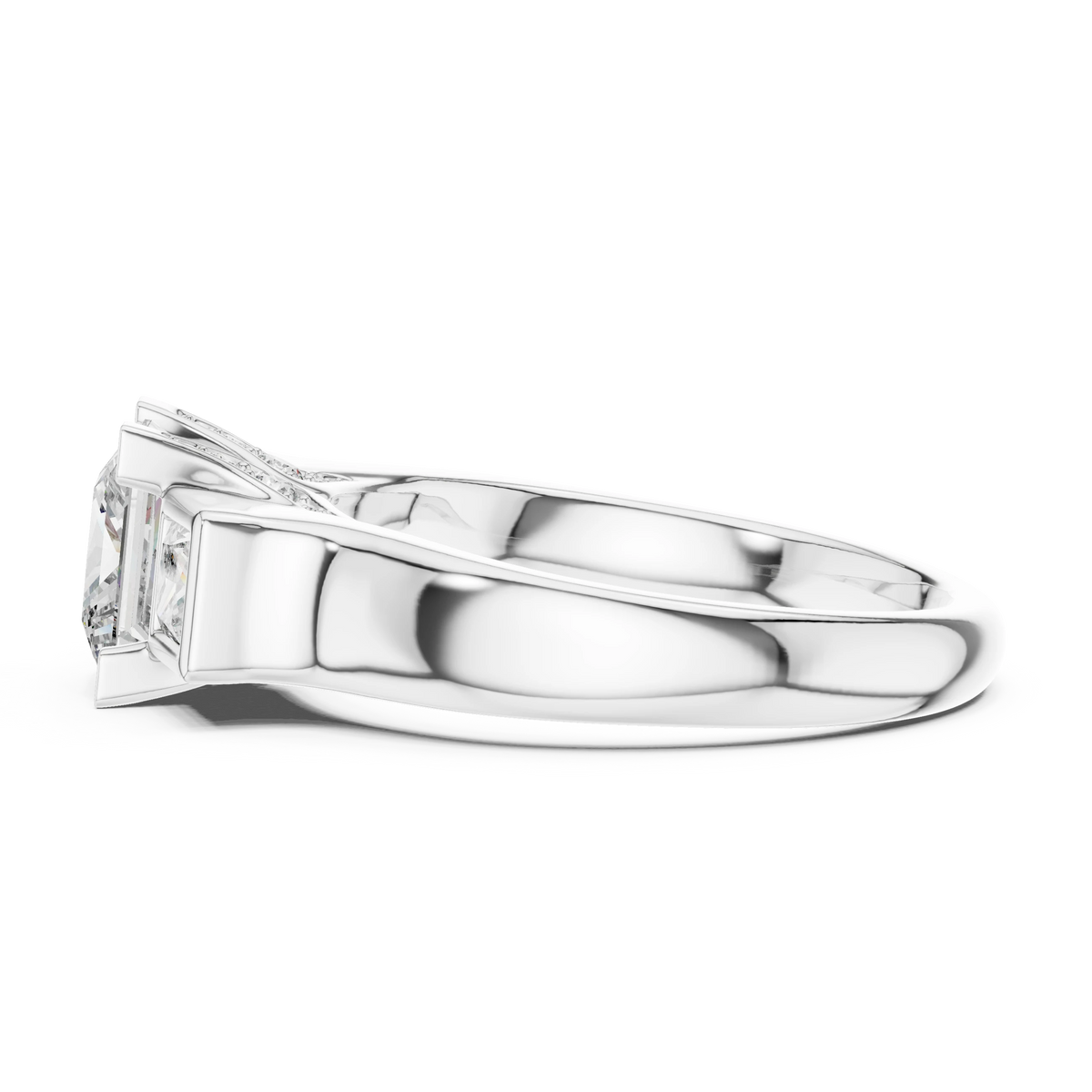 Princess Cut Three Stone Bezel Moissanite Engagement Ring in white 925 sterling silver, view 3