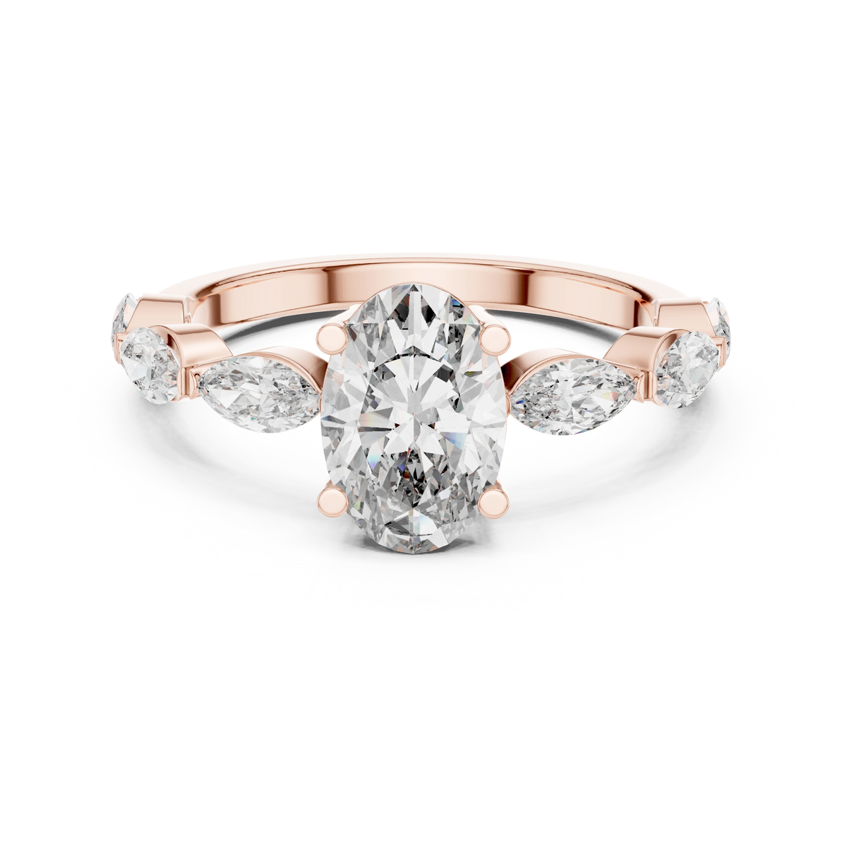 Oval Marquise Station Moissanite Engagement Ring in rose 925 sterling silver, view 4