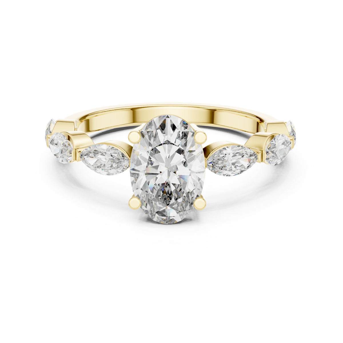 Oval Marquise Station Moissanite Engagement Ring in yellow 925 sterling silver, view 4