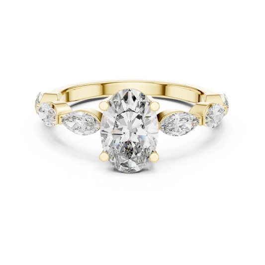 Oval Marquise Station Moissanite Engagement Ring in yellow 925 sterling silver, view 4