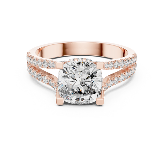 Cushion Hidden Halo Split Shank Moissanite Engagement Ring in rose 925 sterling silver, view 4