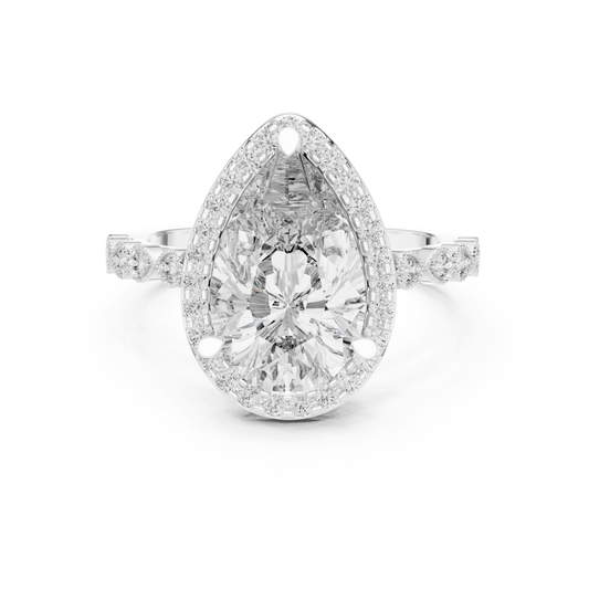 Pear Halo Vintage Milgrain Moissanite Engagement Ring in white 925 sterling silver, view 4
