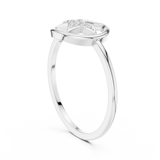 Open Circle Star Pavé Accent Moissanite Ring in white 925 sterling silver, view 1
