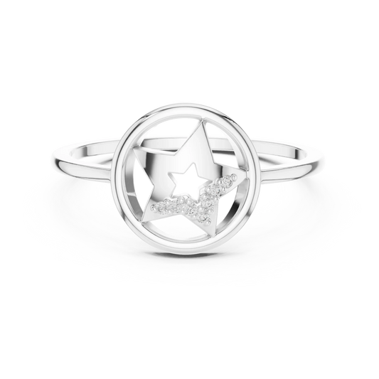 Open Circle Star Pavé Accent Moissanite Ring in white 925 sterling silver, view 4