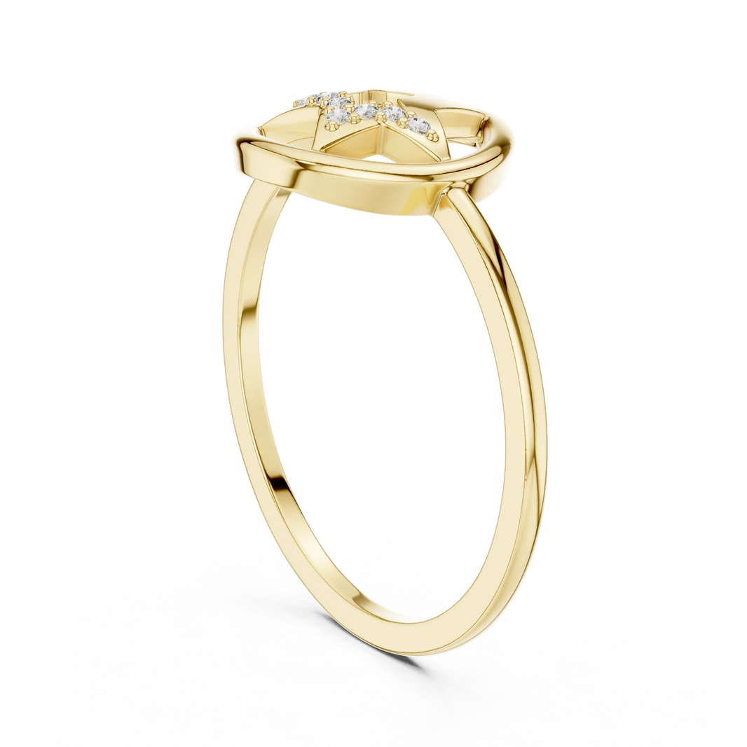 Open Circle Star Pavé Accent Moissanite Ring in yellow 925 sterling silver, view 1