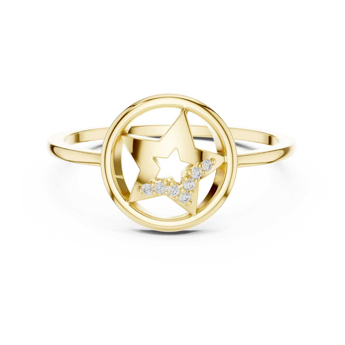 Open Circle Star Pavé Accent Moissanite Ring in yellow 925 sterling silver, view 4