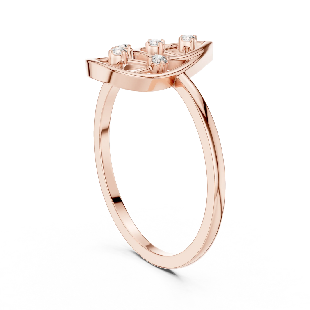 Open Teardrop Lattice Five Stone Moissanite Ring in rose 925 sterling silver, view 1