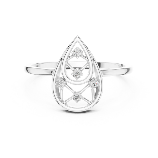 Open Teardrop Lattice Five Stone Moissanite Ring in white 925 sterling silver, view 4