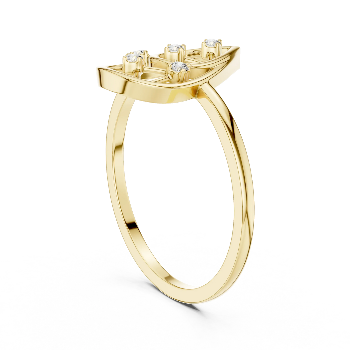 Open Teardrop Lattice Five Stone Moissanite Ring in yellow 925 sterling silver, view 1