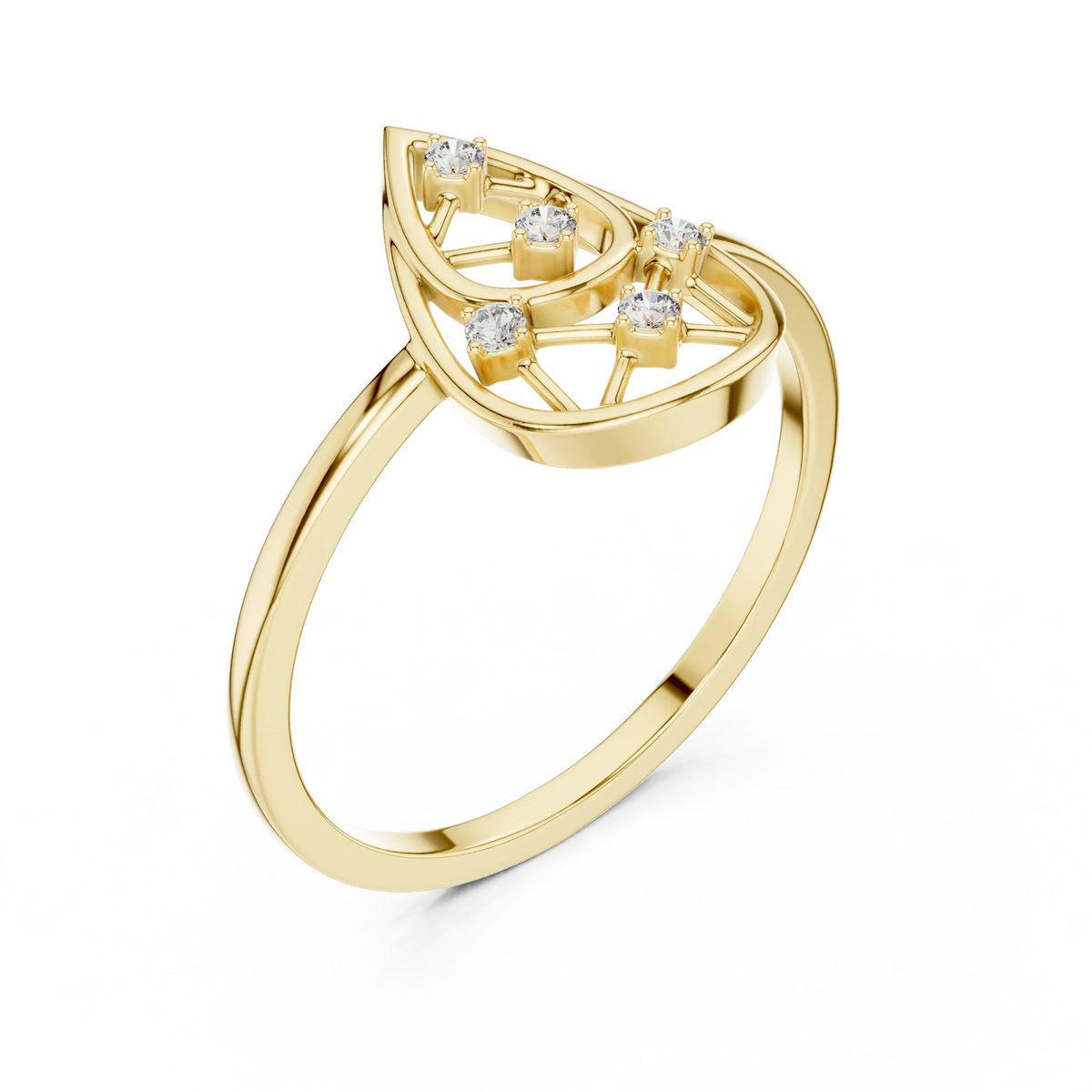 Open Teardrop Lattice Five Stone Moissanite Ring in yellow 925 sterling silver, view 2