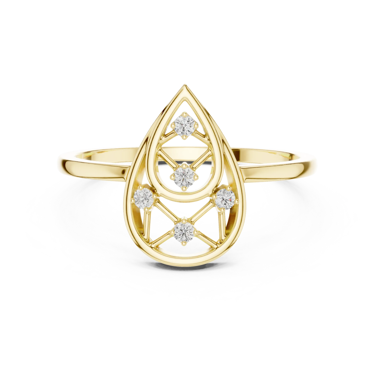 Open Teardrop Lattice Five Stone Moissanite Ring in yellow 925 sterling silver, view 4
