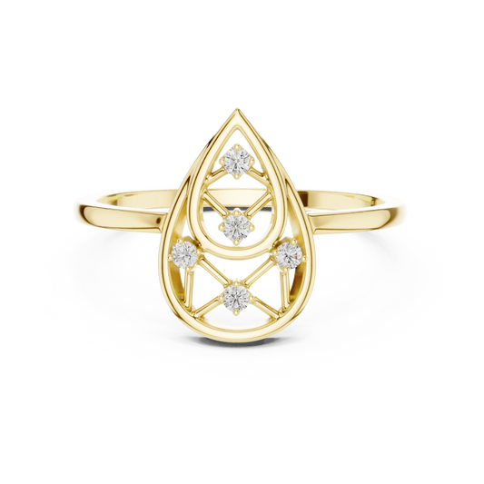 Open Teardrop Lattice Five Stone Moissanite Ring in yellow 925 sterling silver, view 4