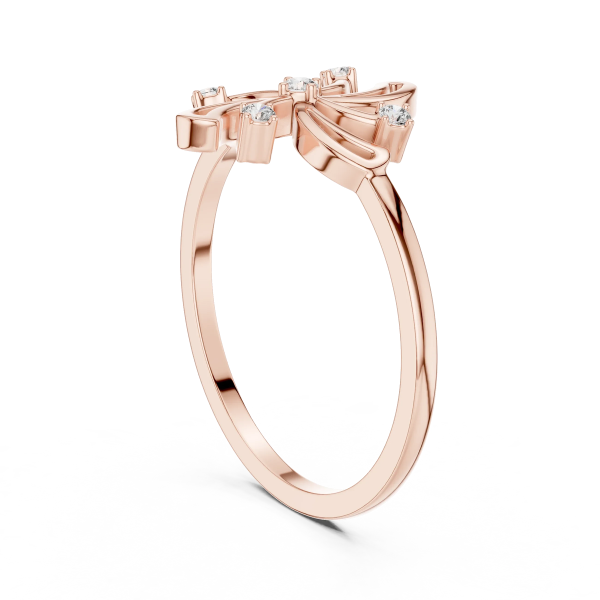 Pinwheel Firework Five Stone Moissanite Ring in rose 925 sterling silver, view 1