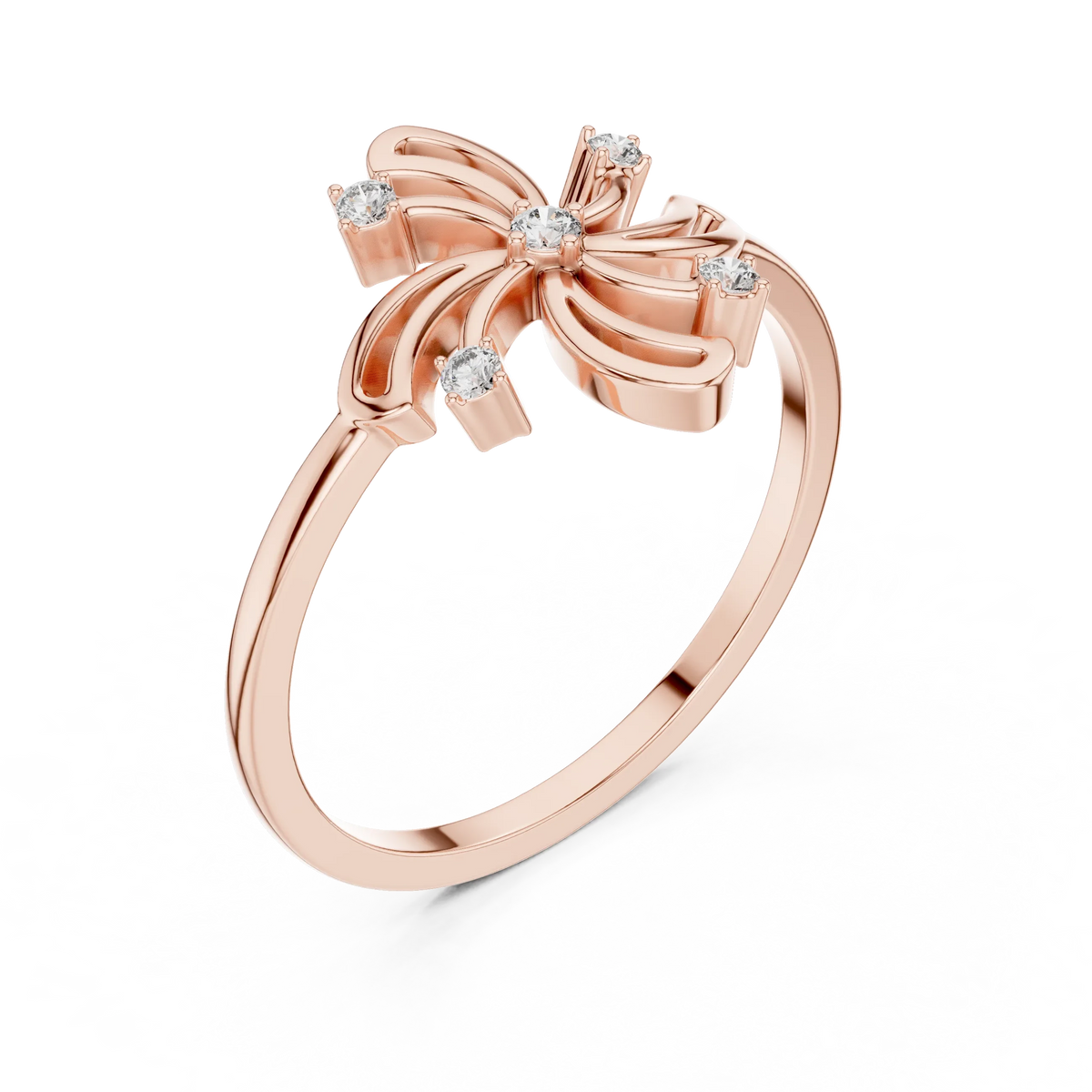 Pinwheel Firework Five Stone Moissanite Ring in rose 925 sterling silver, view 2