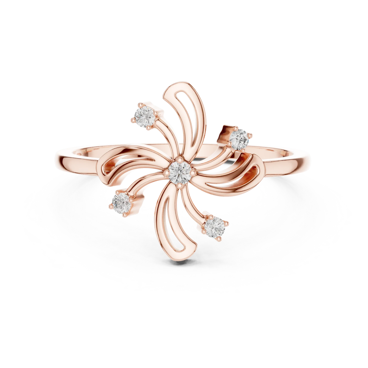 Pinwheel Firework Five Stone Moissanite Ring in rose 925 sterling silver, view 4