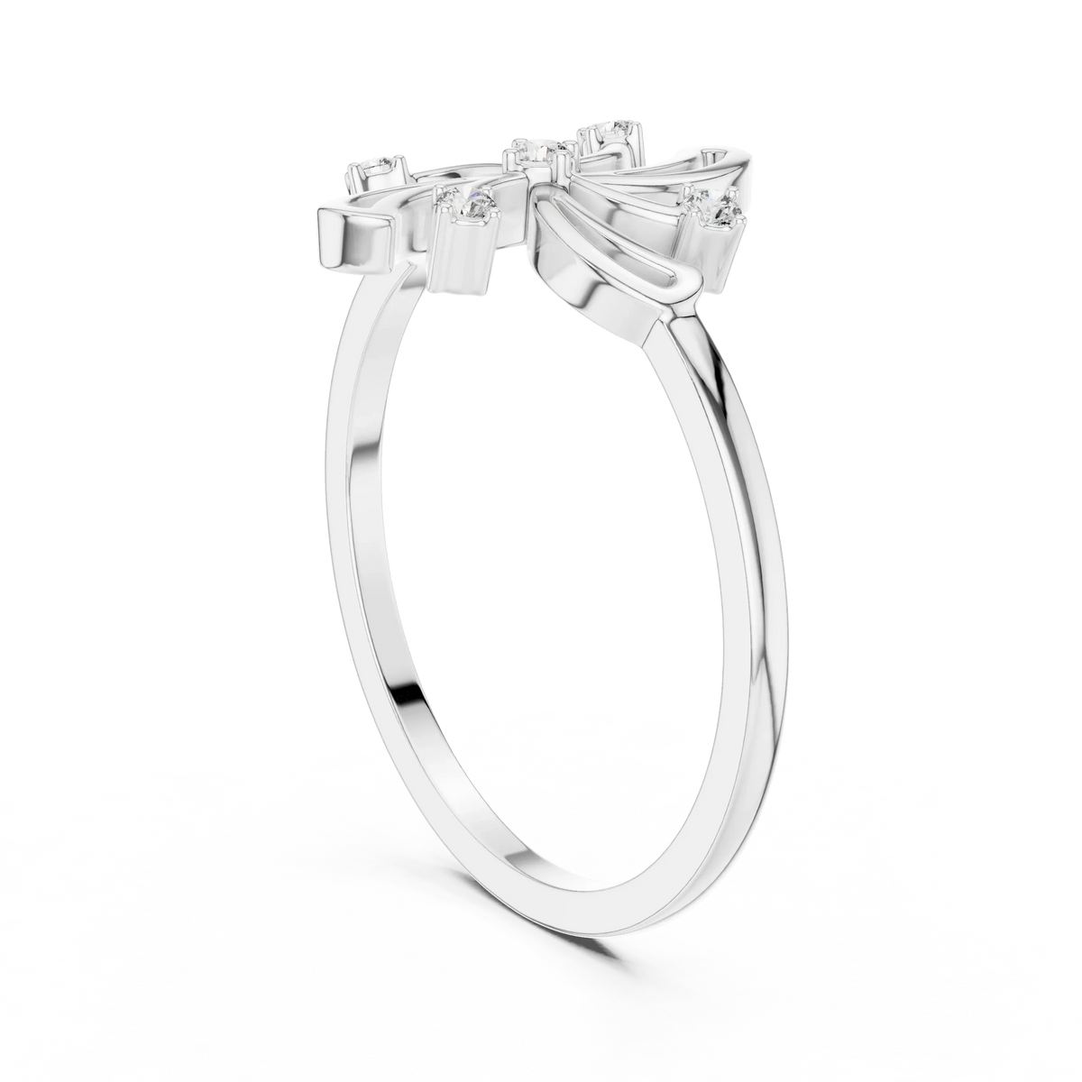 Pinwheel Firework Five Stone Moissanite Ring in white 925 sterling silver, view 1