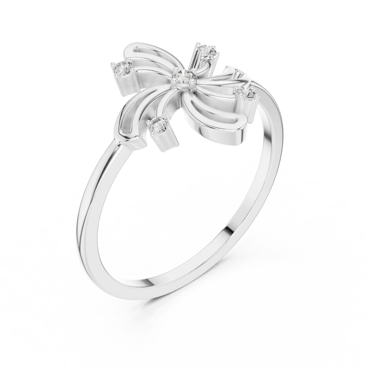 Pinwheel Firework Five Stone Moissanite Ring in white 925 sterling silver, view 2