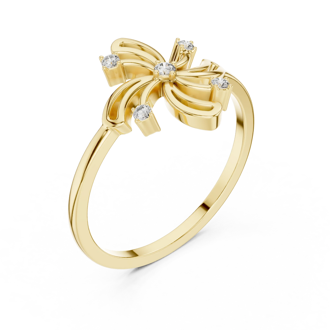 Pinwheel Firework Five Stone Moissanite Ring in yellow 925 sterling silver, view 2