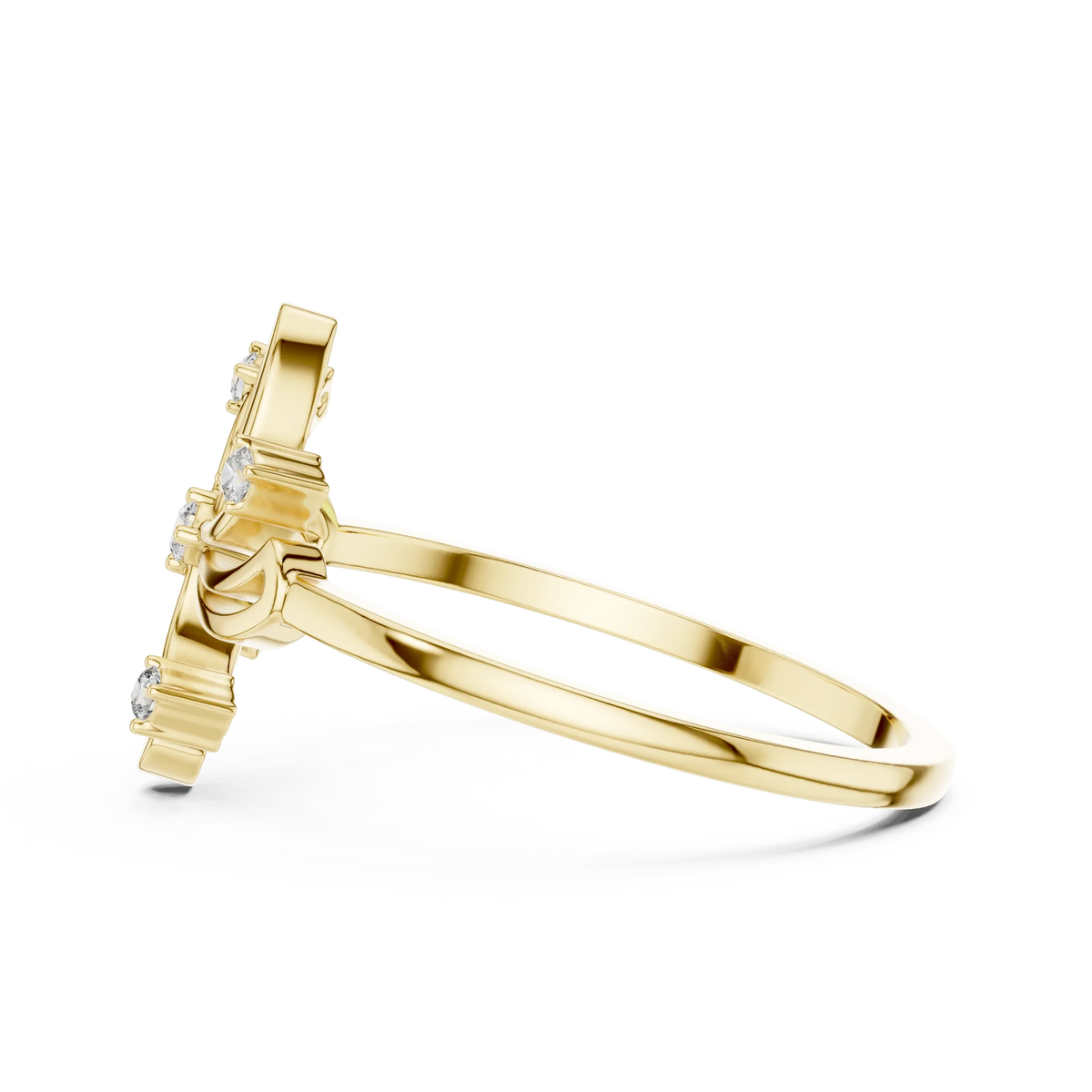 Pinwheel Firework Five Stone Moissanite Ring in yellow 925 sterling silver, view 3
