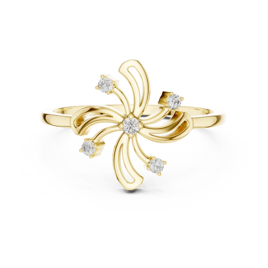 Pinwheel Firework Five Stone Moissanite Ring in yellow 925 sterling silver, view 4