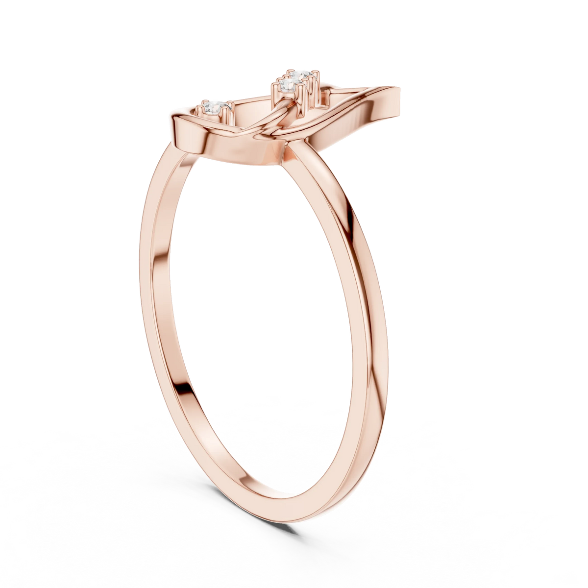Open Flame Teardrop Three Stone Moissanite Ring in rose 925 sterling silver, view 1