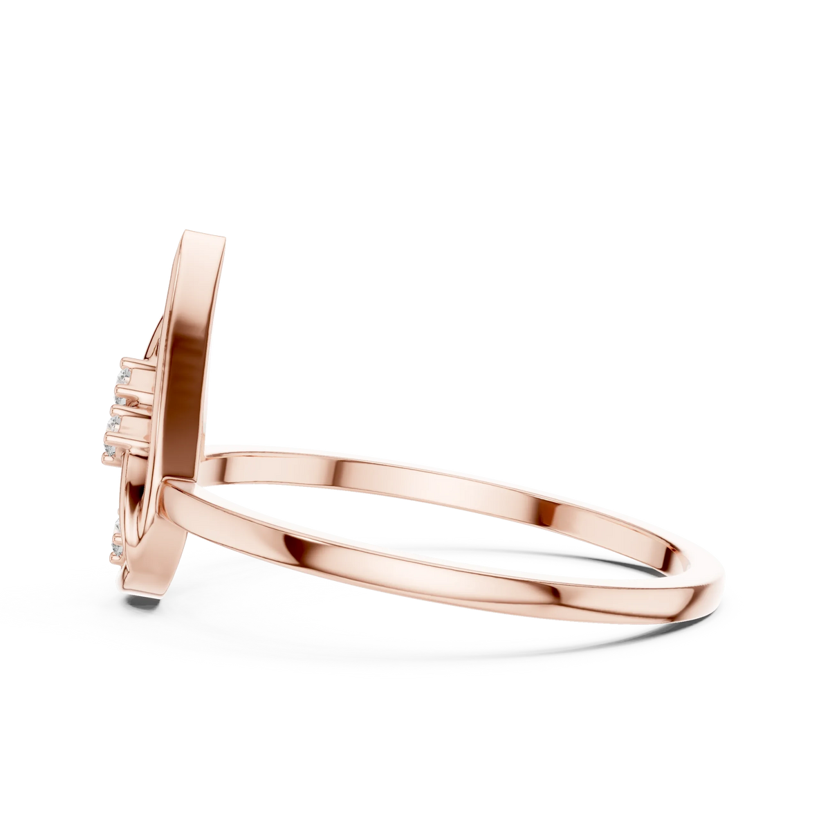 Open Flame Teardrop Three Stone Moissanite Ring in rose 925 sterling silver, view 3
