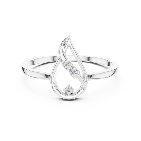 Open Flame Teardrop Three Stone Moissanite Ring in white 925 sterling silver, view 4