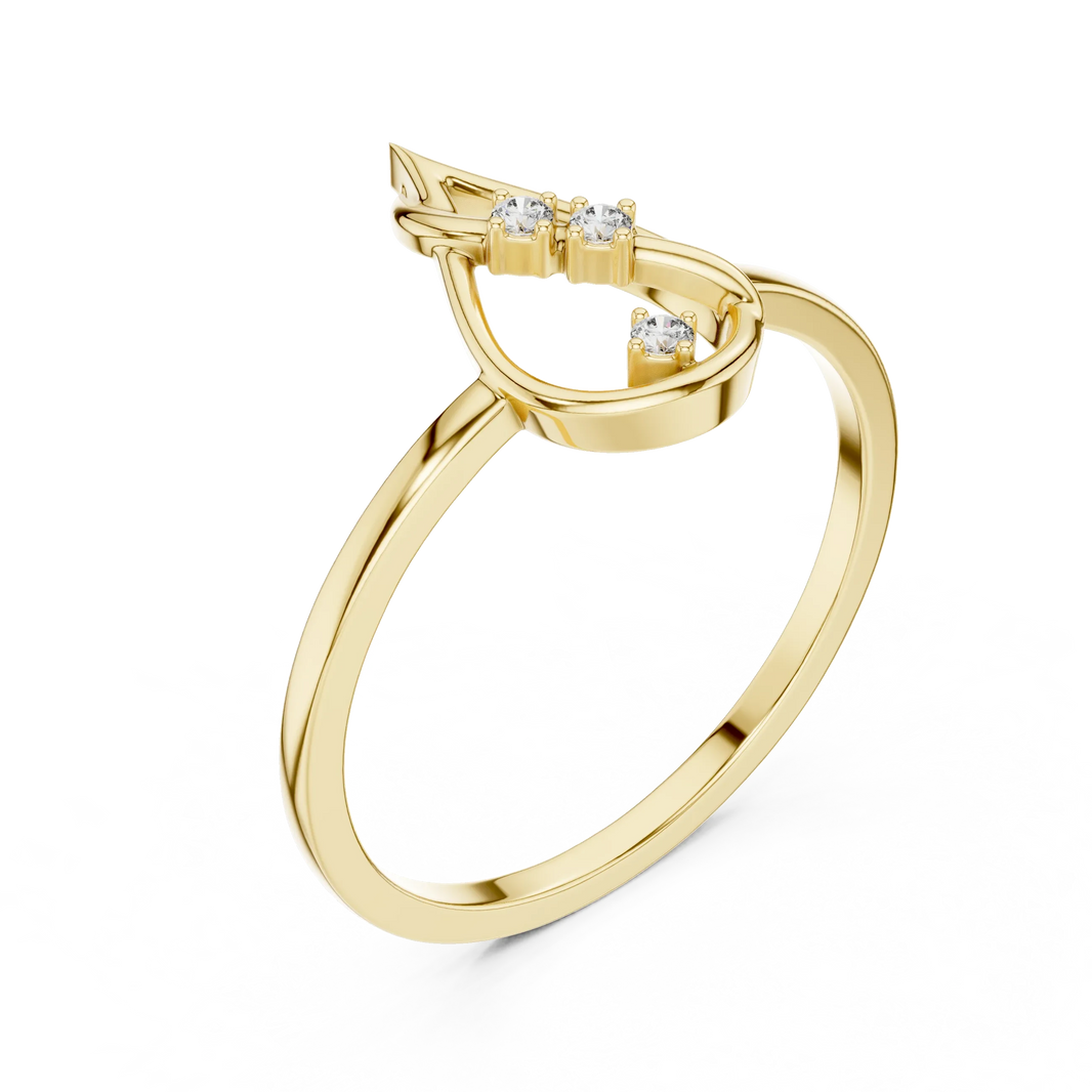 Open Flame Teardrop Three Stone Moissanite Ring in yellow 925 sterling silver, view 2