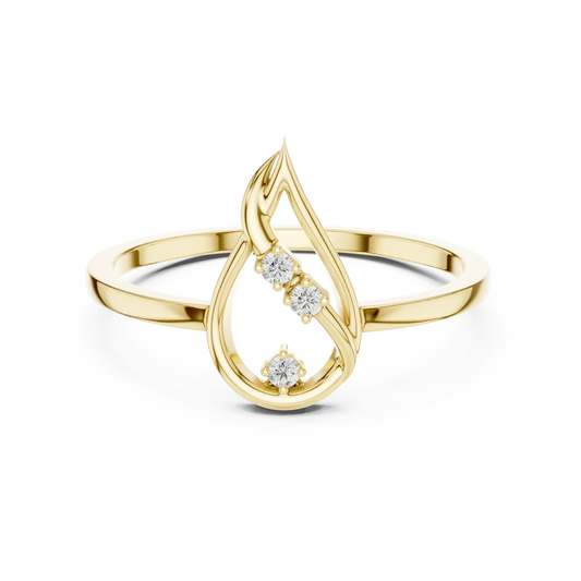 Open Flame Teardrop Three Stone Moissanite Ring in yellow 925 sterling silver, view 4
