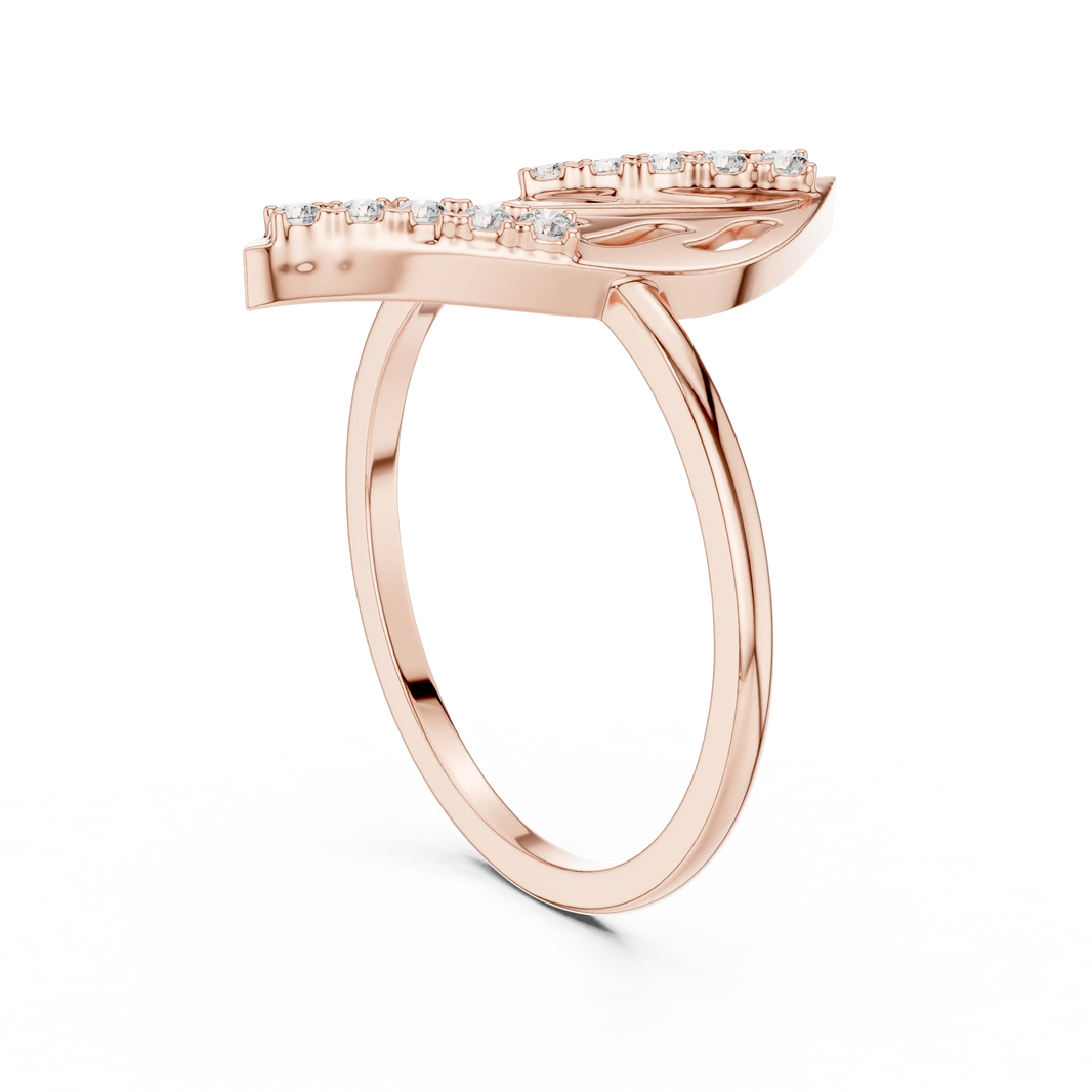 Diagonal Cutout Leaf Pavé Edge Moissanite Ring in rose 925 sterling silver, view 1