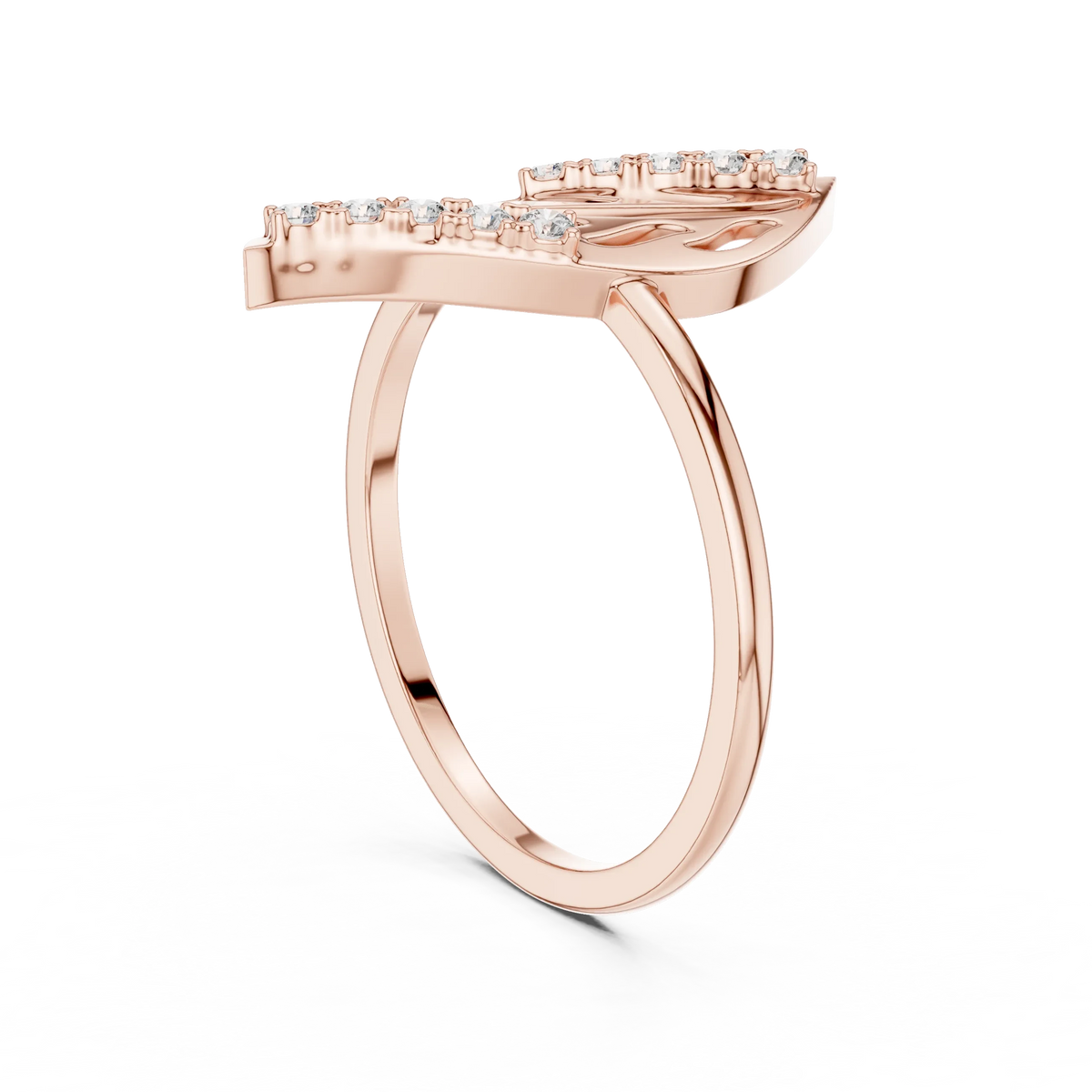 Diagonal Cutout Leaf Pavé Edge Moissanite Ring in rose 925 sterling silver, view 1