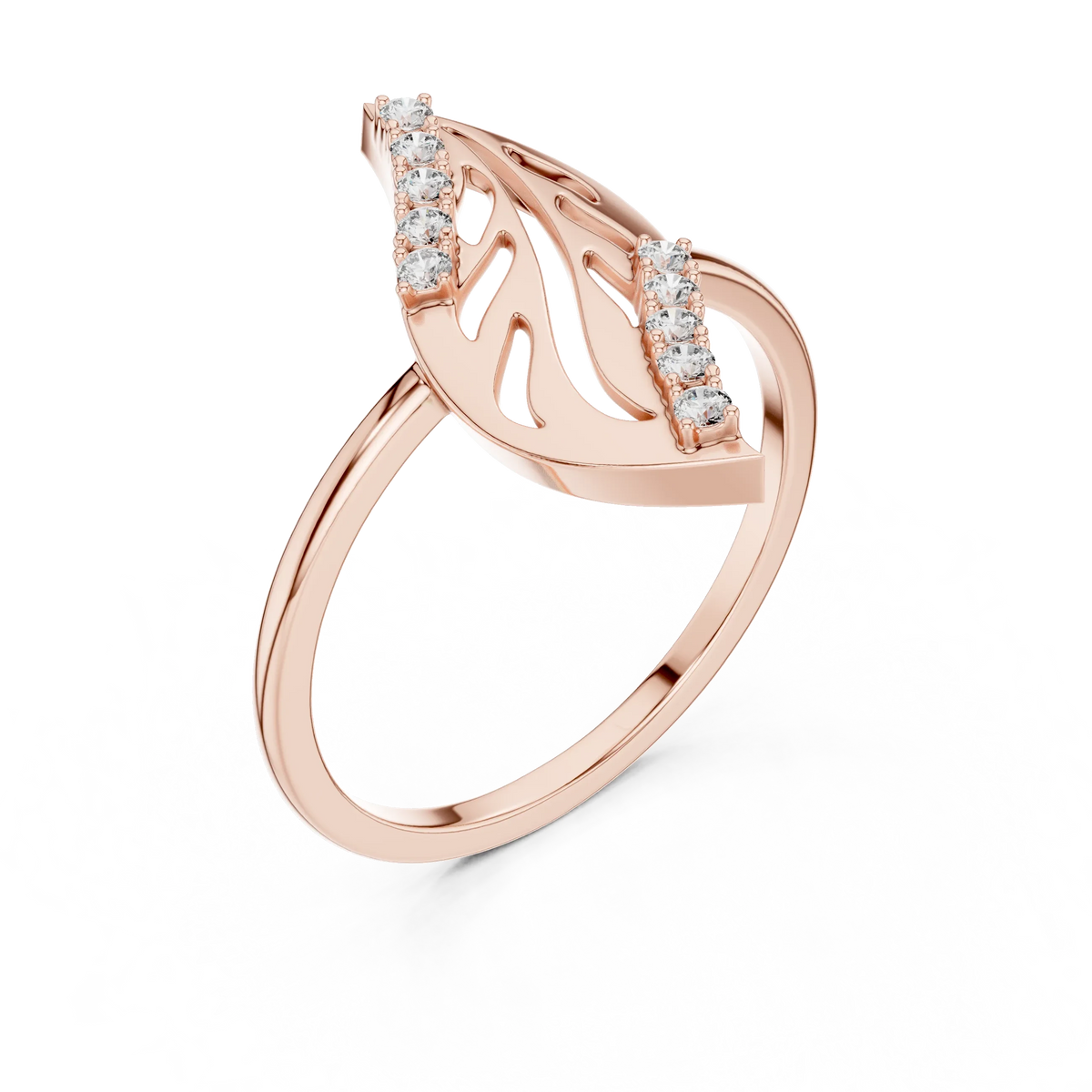 Diagonal Cutout Leaf Pavé Edge Moissanite Ring in rose 925 sterling silver, view 2