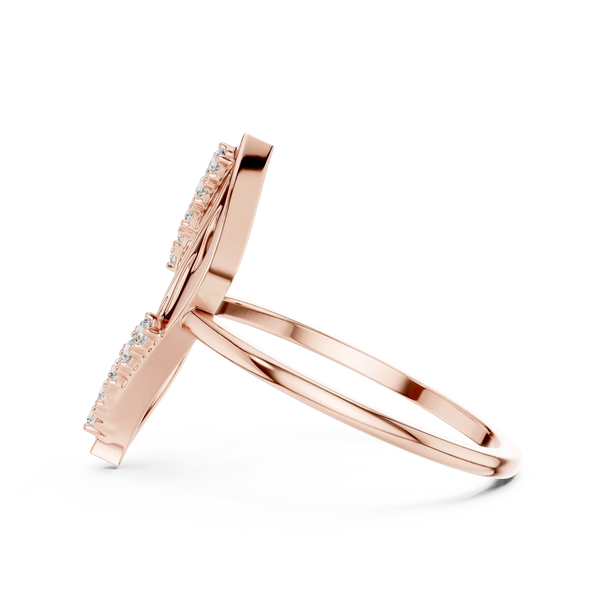 Diagonal Cutout Leaf Pavé Edge Moissanite Ring in rose 925 sterling silver, view 3