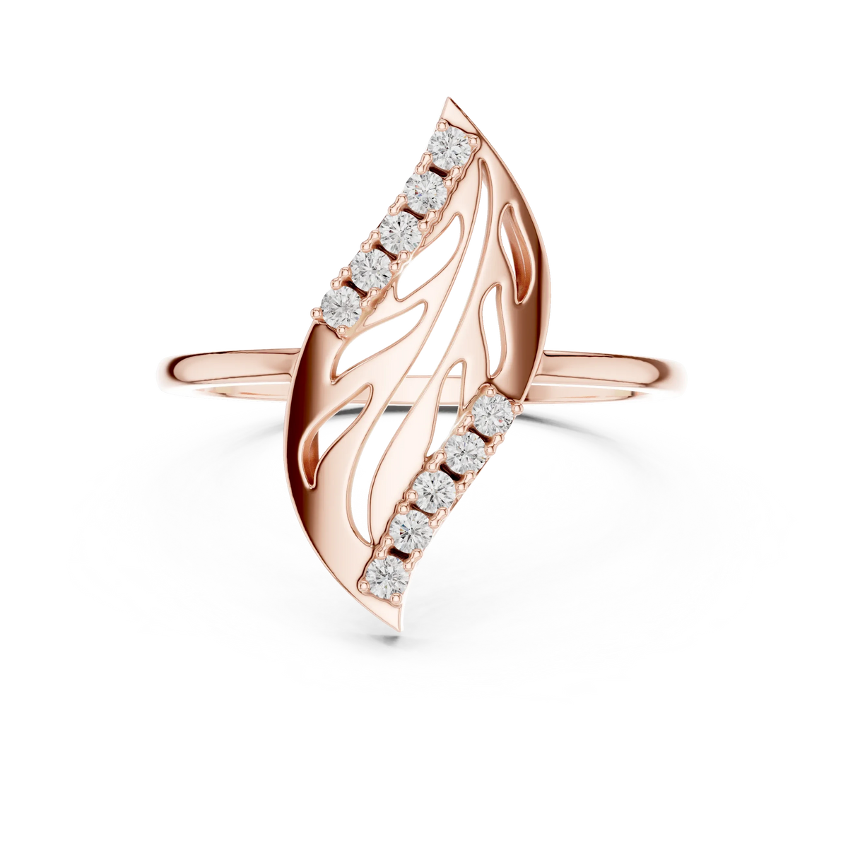 Diagonal Cutout Leaf Pavé Edge Moissanite Ring in rose 925 sterling silver, view 4