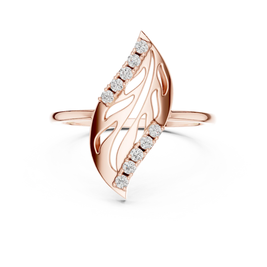 Diagonal Cutout Leaf Pavé Edge Moissanite Ring in rose 925 sterling silver, view 4