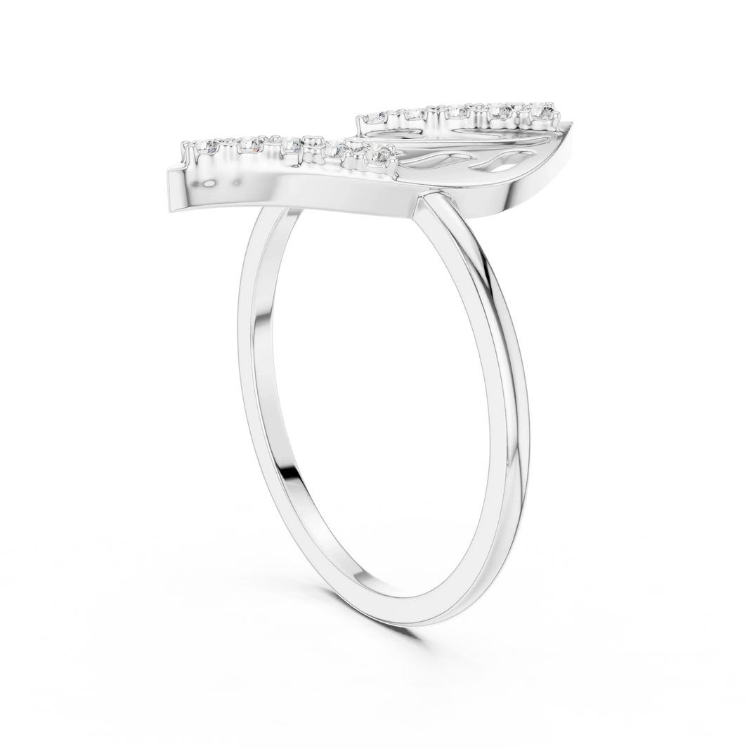 Diagonal Cutout Leaf Pavé Edge Moissanite Ring in white 925 sterling silver, view 1