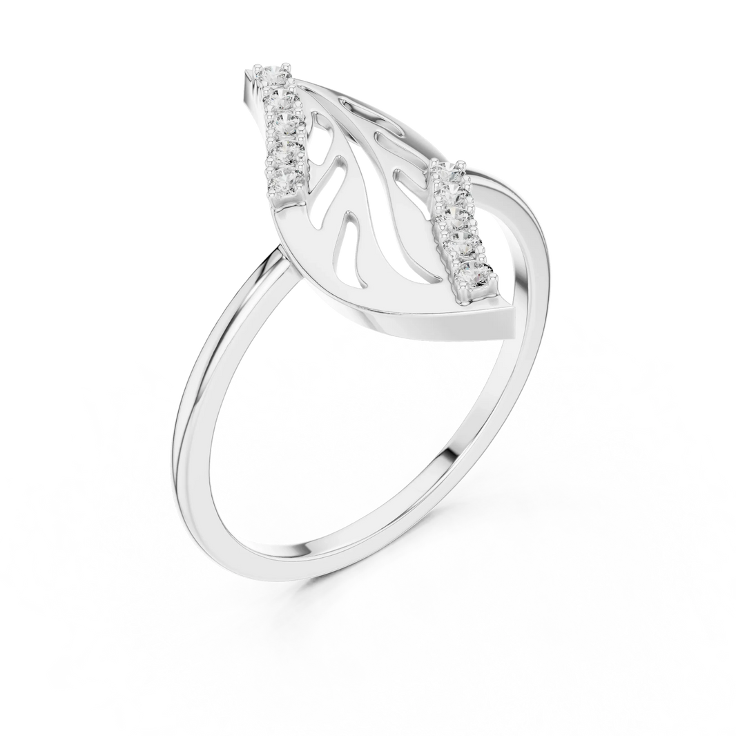 Diagonal Cutout Leaf Pavé Edge Moissanite Ring in white 925 sterling silver, view 2