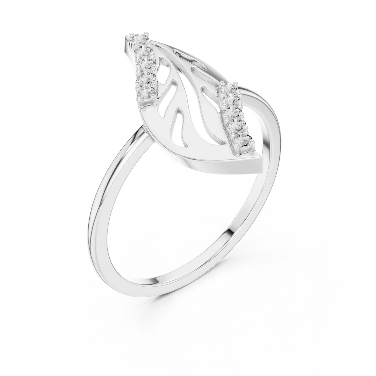 Diagonal Cutout Leaf Pavé Edge Moissanite Ring in white 925 sterling silver, view 2