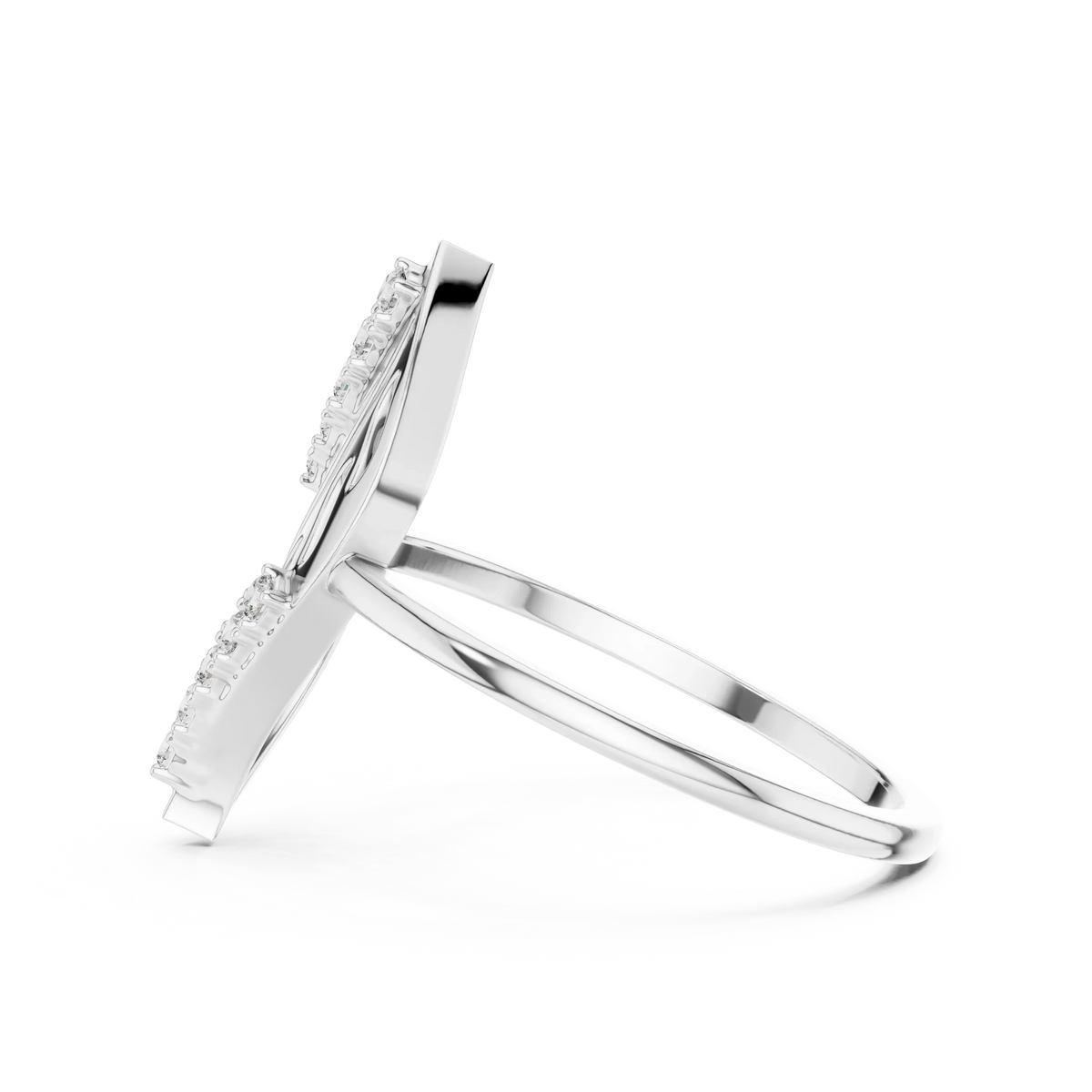 Diagonal Cutout Leaf Pavé Edge Moissanite Ring in white 925 sterling silver, view 3